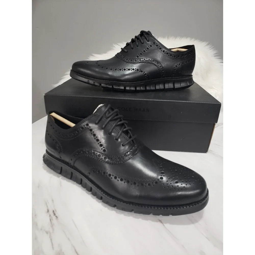 NEW SIZE 10.5 Cole Haan ZEROGRAND Wingtip Oxford‎ Black on Black Leather C20719